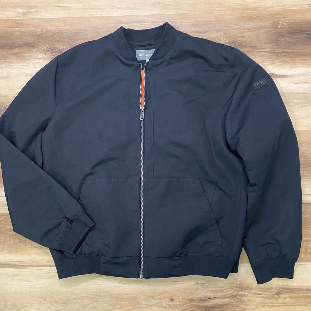 Michael Kors Bomber Jacket Large Full Zip MA-1 Style Polyester Black